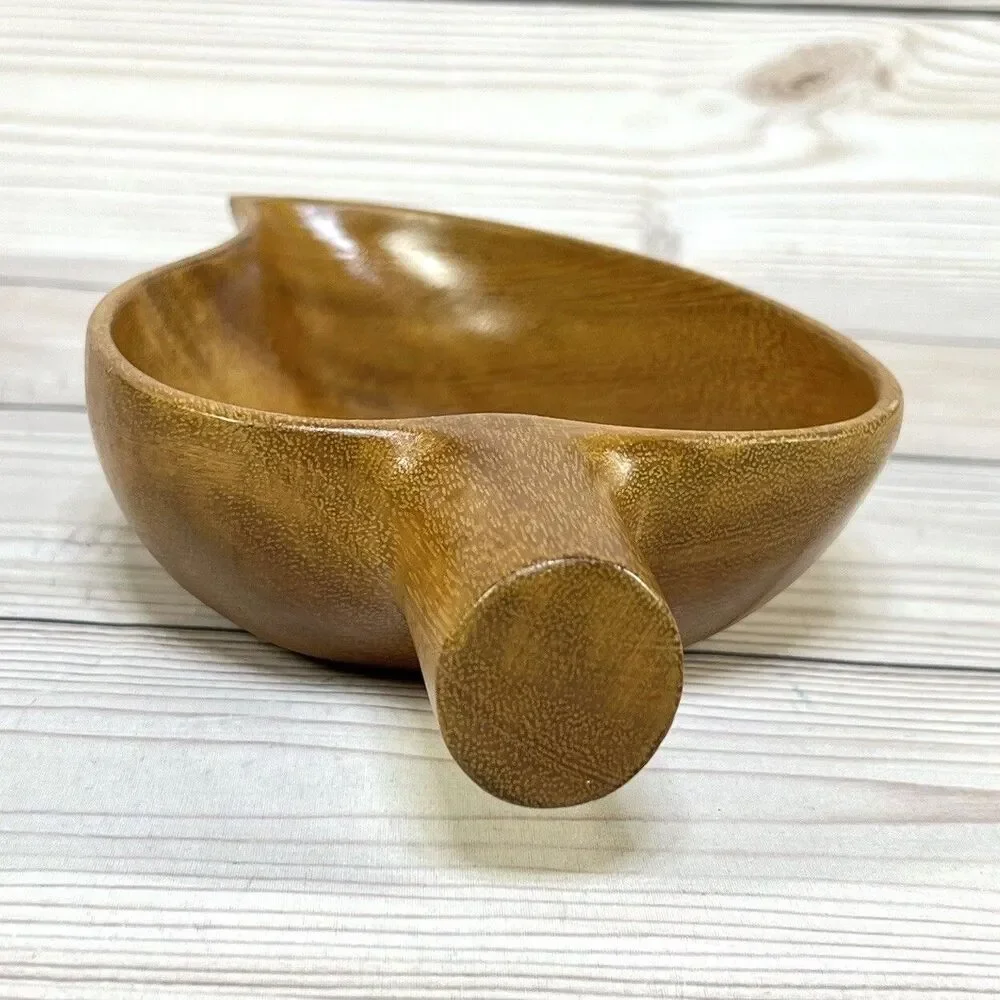 Vintage Monkey Pod Wood Leaf Bowl Hand Carved Dish 9